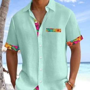 Men's Light Blue Floral Trim Shirt
